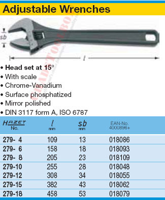 HAZET 279-18 ADJUSTABLE WRENCH