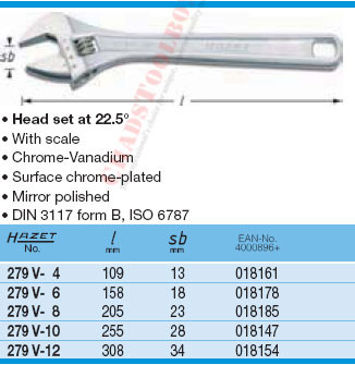 HAZET 279V-10 ADJUSTABLE WRENCH