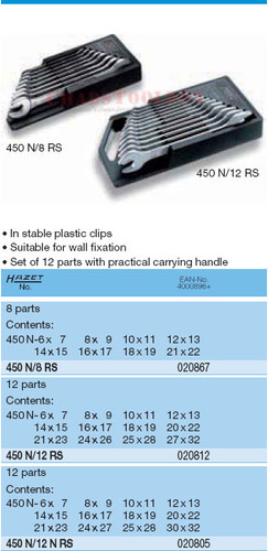 HAZET 450N/8RS DOUBLE OPEN END WRENCHES SET