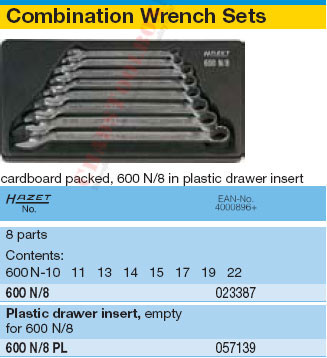 HAZET 600N/8 COMBINATION WRENCHES SET