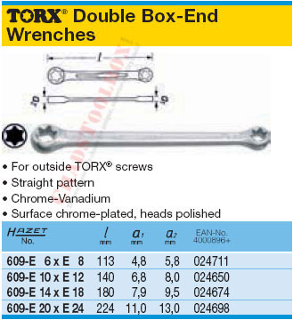 HAZET 609-E6XE8 TORX DOUBLE BOX-END WRENCH