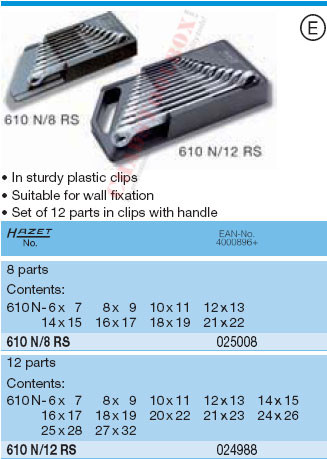 HAZET 610N/8RS DOUBLE BOX-END WRENCHES SET