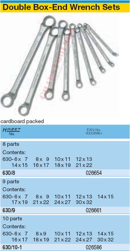 HAZET 630/9 DOUBLE BOX-END WRENCHES SET