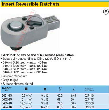 HAZET 6403-1S REVERSIBLE RATCHET HEAD