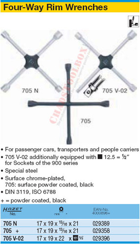 HAZET 705N FOUR-WAY RIM WRENCH FOR PASSENGER CARS