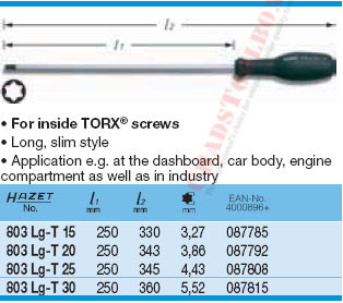 HAZET 803LG-T20 TORX SCREWDRIVER