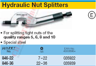 HAZET 846-36 HYDRAULIC NUT SPLITTERS