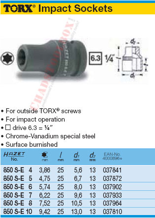HAZET 850S-E10 TORX IMPACT SOCKET