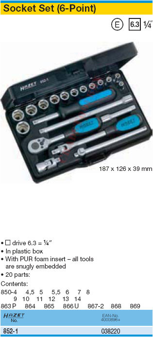 HAZET 852-1 6-POINT SOCKET SET - ChadsToolbox.com Inc