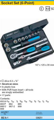 HAZET 852A-1 6-POINT SOCKET SET