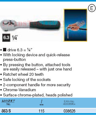HAZET 863S REVERSIBLE RATCHET 6.3 (1/4")