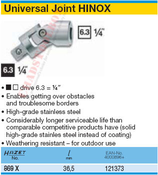 HAZET 869X UNIVERSAL JOINT 6,3 (1/4")