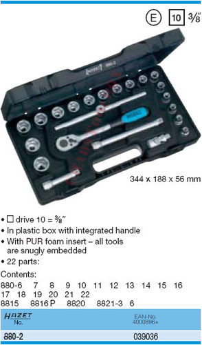 HAZET 880-2 6-POINT SOCKET SET