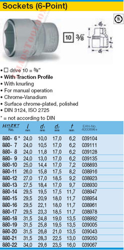 HAZET 880-9 6-POINT SOCKET