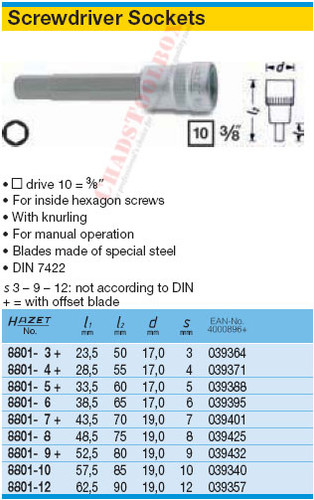 HAZET 8801-3 SCREWDRIVER SOCKET