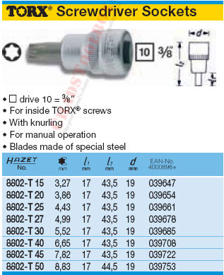 HAZET 8802-T15 TORX SCREWDRIVER SOCKET
