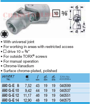 HAZET 880G-E10 TORX SOCKET WITH JOINT