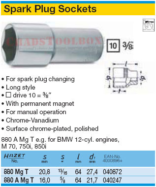 HAZET 880MGT SPARK PLUG SOCKET