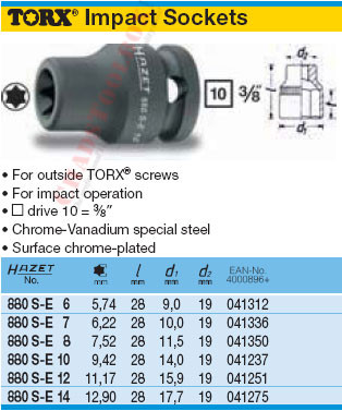 HAZET 880S-E12 TORX IMPACT SOCKET