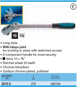 HAZET 8816G REVERSIBLE RATCHET WITH JOINT 10 (3/8")