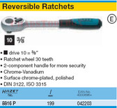 HAZET 8816P REVERSIBLE RATCHET 10 (3/8")