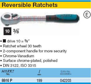 HAZET 8816P REVERSIBLE RATCHET 10 (3/8")