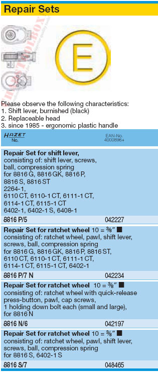 HAZET 8816P/7N REPAIR SET - ChadsToolbox.com Inc