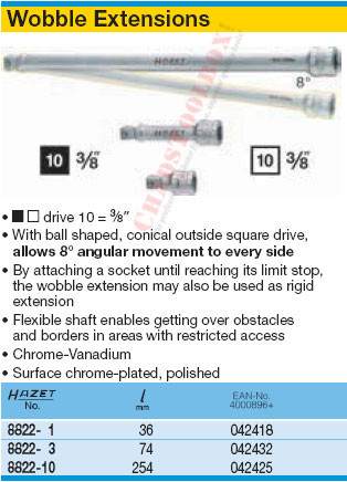 HAZET 8822-1 WOBBLE EXTENSION 10 (3/8")