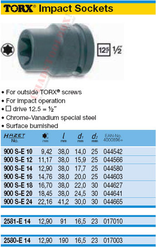 HAZET 900S-E18 TORX IMPACT SOCKET