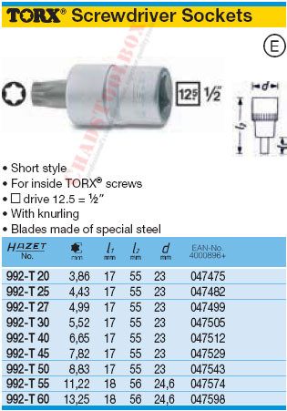 HAZET 992-T20 TORX SCREWDRIVER SOCKET