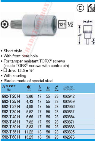 HAZET 992-T45H TORX SCREWDRIVER SOCKET