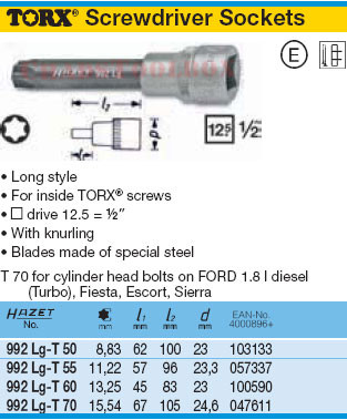 HAZET 992LG-T70 TORX SCREWDRIVER SOCKET