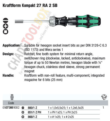 Details about   Wera Kraftform Kompakt 27 RA Slotted Ratcheting Screwdriver 1/4" Head