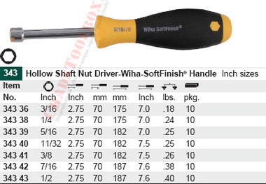 WIHA 34340 SoftFinish Nut Dr Hollow Shaft 11/32