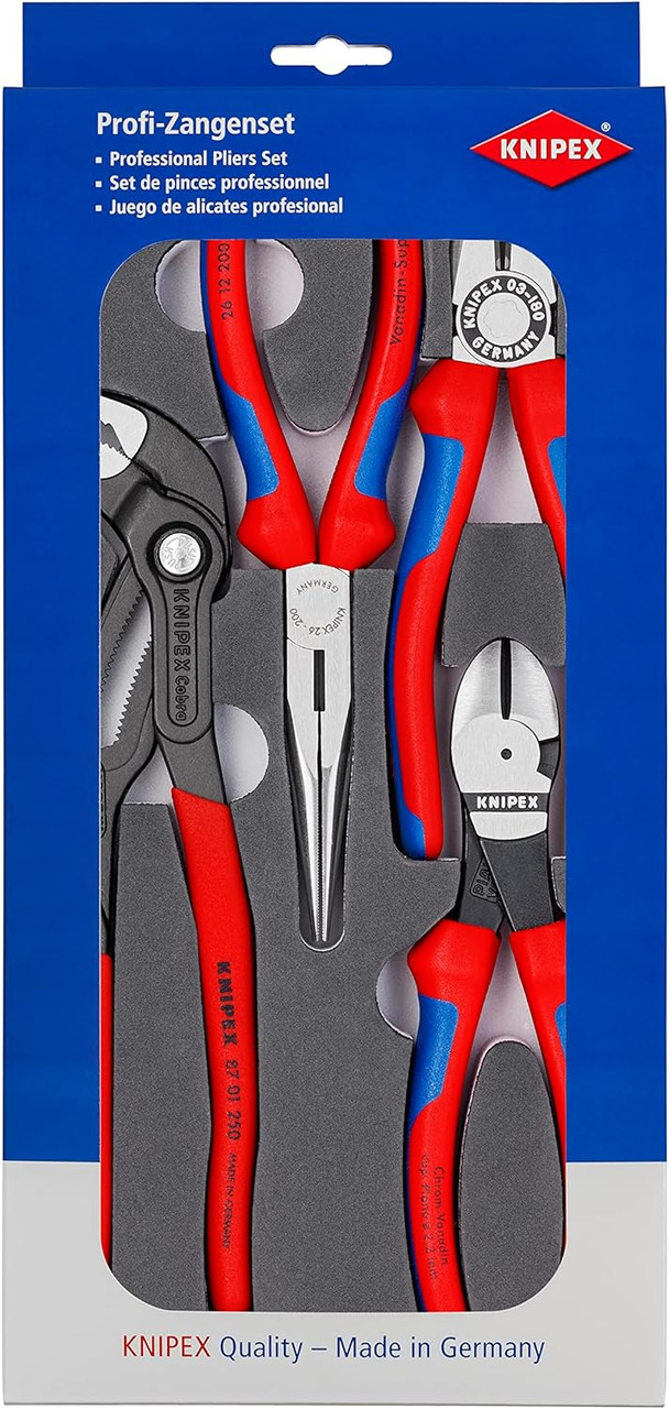 KNIPEX - 00 20 01 V15 Tools - 4 Piece Basic Pliers Set in Foam Tray (002001V15) KNIPEX - 00 20 01 V15 Tools - 4 Piece Basic Pliers Set in Foam