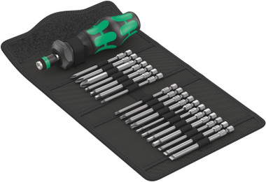 WERA 05057483001 Kraftform Turbo - Bitholding Turbo Screwdriver with Rapidaptor for 1/4" Hex Bits; Set with Bits in textile pouch; Imperial Bits Kraftform Kompakt Turbo Imperial 1