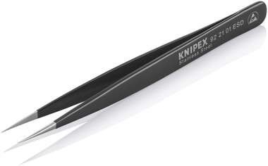 Knipex 92 21 01 ESD Stainless Steel Gripping Tweezers-Needle-Point Tips-ESD