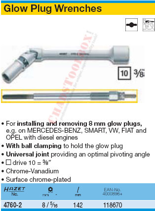 HAZET 4760-2 6-POINT SOCKET FOR GLOW PLUGS
