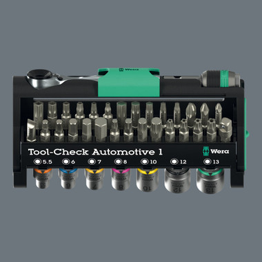 The set offers 38 tools in an extremely space-saving box. The Tool-Check is made of premium plastic, guarantees neat arrangement, quick access to the required tools and secure transport - no risk of losing tools!