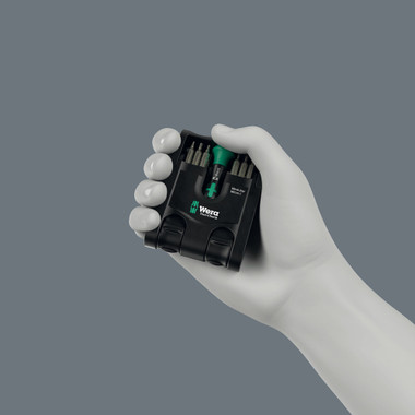 22-piece tool set (Kraftform Micro 1014 bitholding screwdriver, bits with 4 mm external hexagon drive). Very compact storage in the Tool-Check Modular.