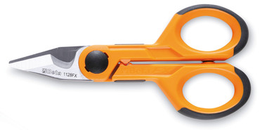 Beta 1128FX Electrician's Scissors, Micro-teeth, Straight Stainless Steel Blades, Cable Cutting Groove and Crimping Pliers for Tube Terminals