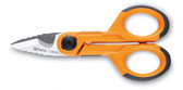 Beta 1128FXS Electrician's Scissors, Graduated Milling Profiles, Micro-teeth, Straight Stainless Steel Blades, Cable Cutting Groove and Crimping Pliers for Tube Terminals