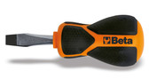 Beta 1221 Stubby Extra Short Slotted Screwdriver, Ergonomic Anti-Roll Handle, 4mm Tip, 30mm Shaft