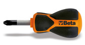Beta 1222 Phillips #1 Stubby Extra Short Screwdriver, Ergonomic Anti-Roll Handle, 30mm Shaft