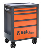 Beta RSC24 Heavy Duty Rolling Tool Cabinet, 5 Drawers,Orange, Ball Bearing Slides, Rubber Mat Liners, 5" Casters, Anti-Fall Edge Worktop, 1760 lbs Load Capacity, Made in Italy