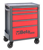 Beta RSC24 Heavy Duty Rolling Tool Cabinet, 5 Drawers, Red, Ball Bearing Slides, Rubber Mat Liners, 5" Casters, Anti-Fall Edge Worktop, 1760 lbs Load Capacity, Made in Italy