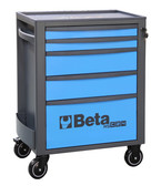 Beta RSC24 Heavy Duty Rolling Tool Cabinet, 5 Drawers, Blue, Ball Bearing Slides, Rubber Mat Liners, 5" Casters, Anti-Fall Edge Worktop, 1760 lbs Load Capacity, Made in Italy