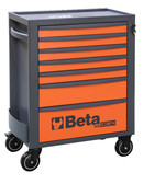 Beta RSC24 Heavy Duty Rolling Tool Cabinet, 7 Drawers, Orange, Ball Bearing Slides, Rubber Mat Liners, 5" Casters, Anti-Fall Edge Worktop, 1760 lbs Load Capacity, Made in Italy