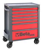 Beta RSC24 Heavy Duty Rolling Tool Cabinet, 7 Drawers, Red, Ball Bearing Slides, Rubber Mat Liners, 5" Casters, Anti-Fall Edge Worktop, 1760 lbs Load Capacity, Made in Italy