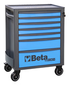 Beta RSC24 Heavy Duty Rolling Tool Cabinet, 7 Drawers, Blue, Ball Bearing Slides, Rubber Mat Liners, 5" Casters, Anti-Fall Edge Worktop, 1760 lbs Load Capacity, Made in Italy